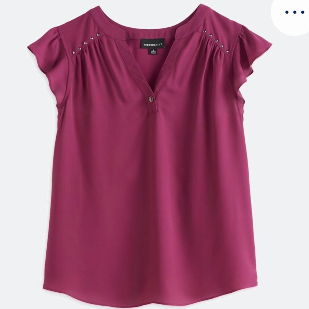 Fortune + Ivy Ollie Flutter Sleeve Blouse Large Magenta